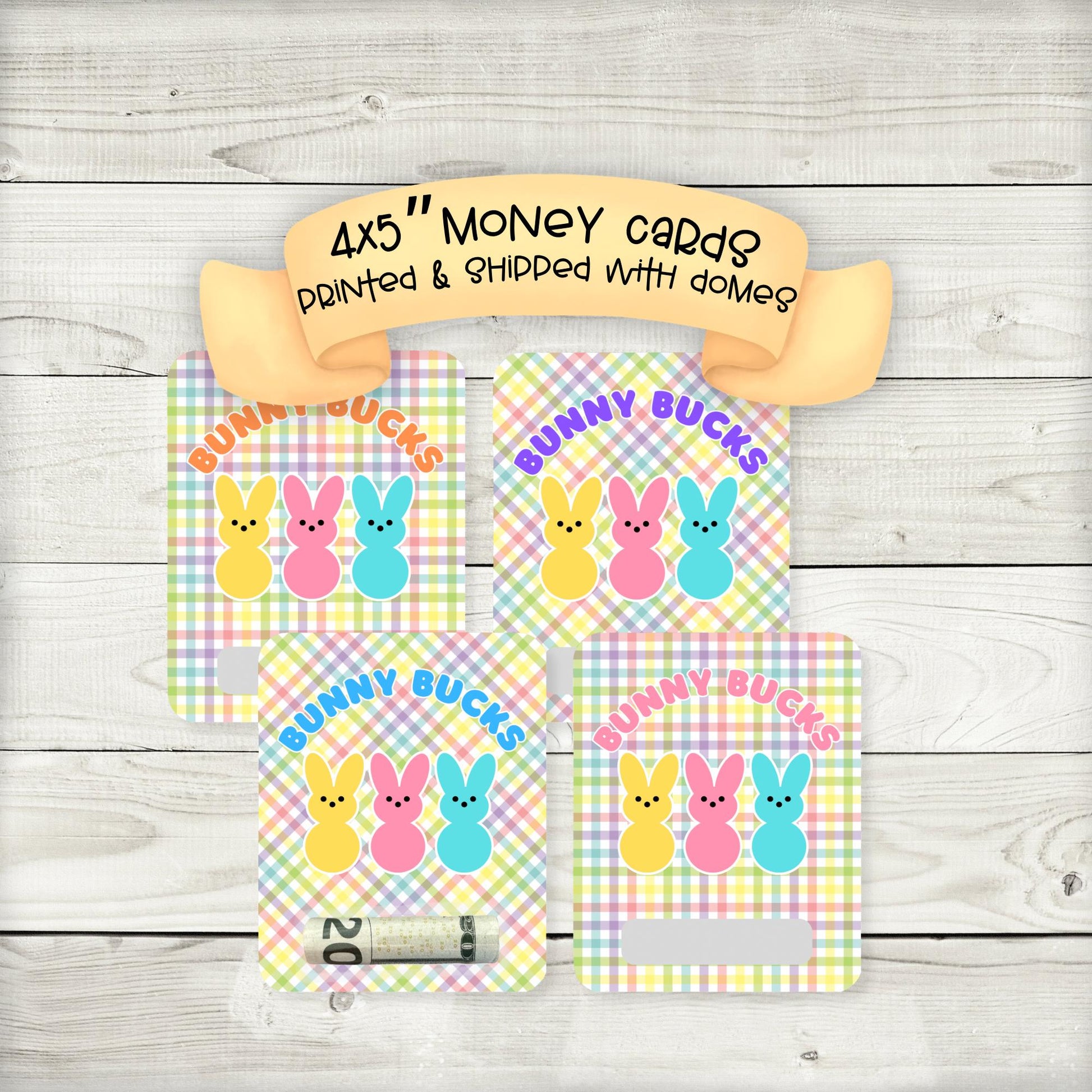 Bunny Bucks Money Card, Easter Basket Stuffer, Easter cash, Multicolor Gingham