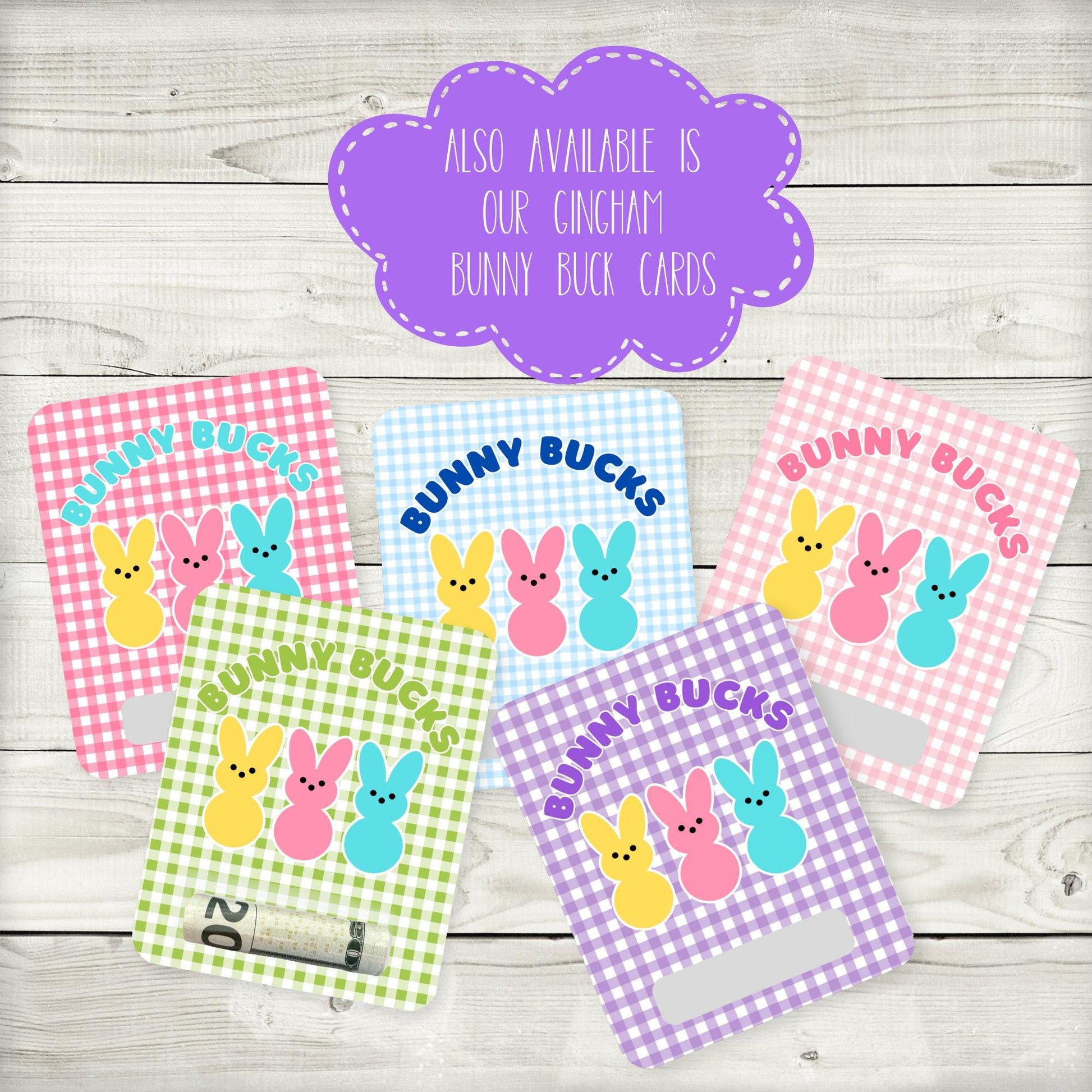 Bunny Bucks Money Card, Easter Basket Stuffer, Easter cash, Multicolor Gingham