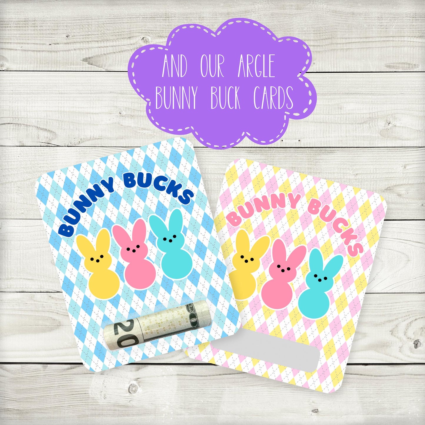 bunny bucks money card, easter basket stuffer, easter cash, multicolor gingham