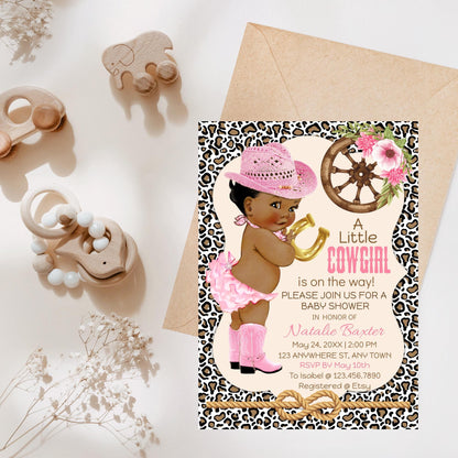 Cheetah Cowgirl Baby Shower Invitations: Western Theme (Digital Download)
