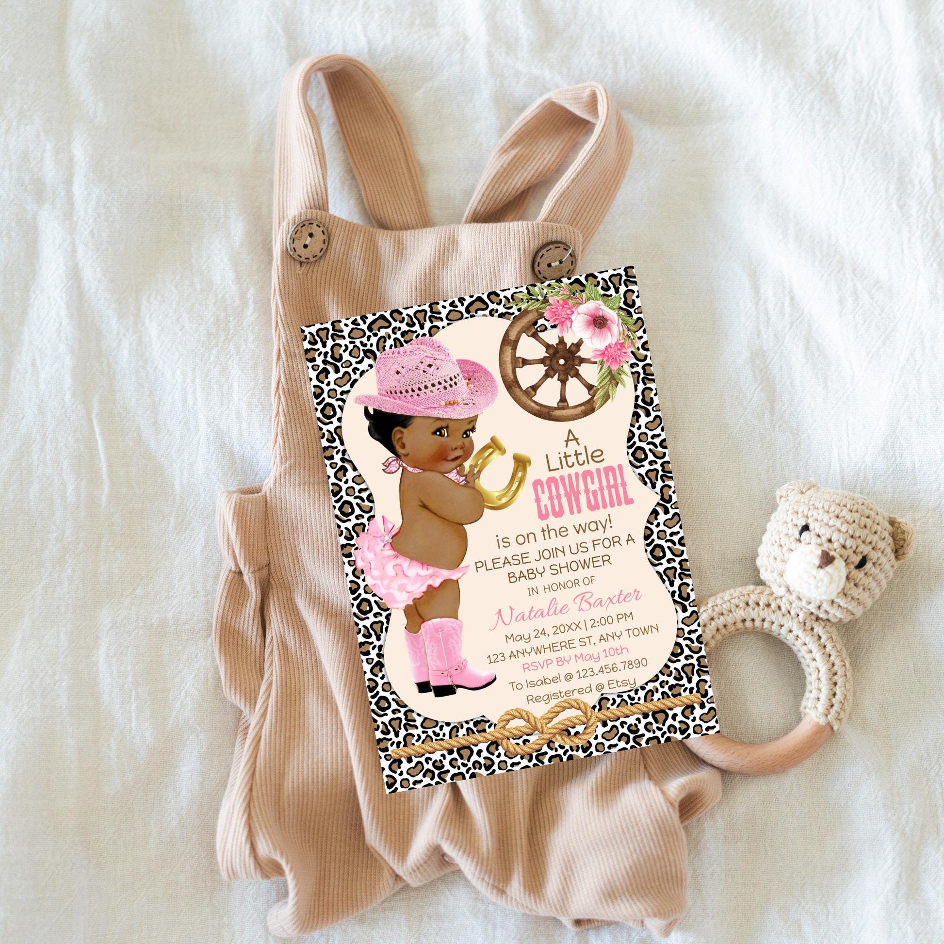 Cheetah Cowgirl Baby Shower Invitations: Western Theme (Digital Download)