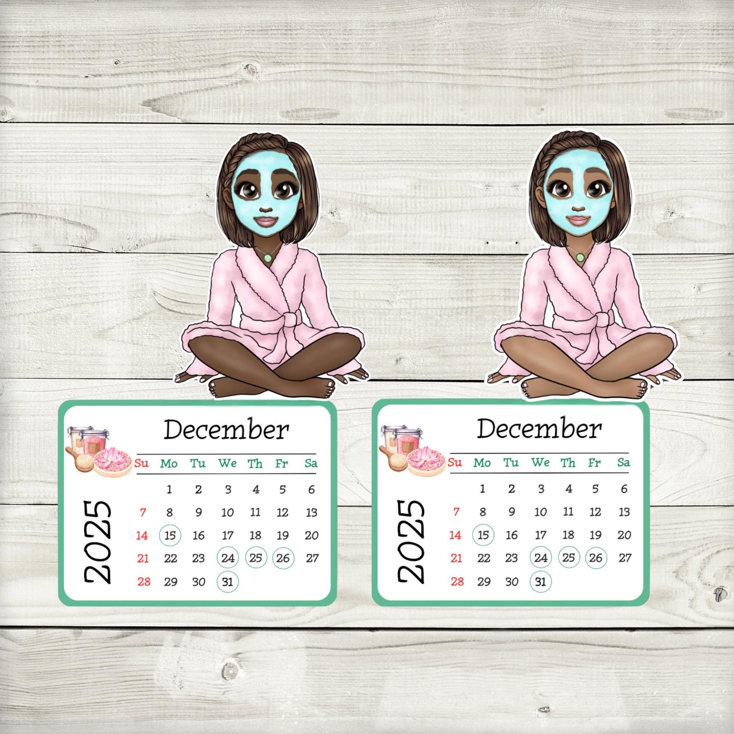 2025 mini spa desk calendar, self care calendar, african american, style bbob