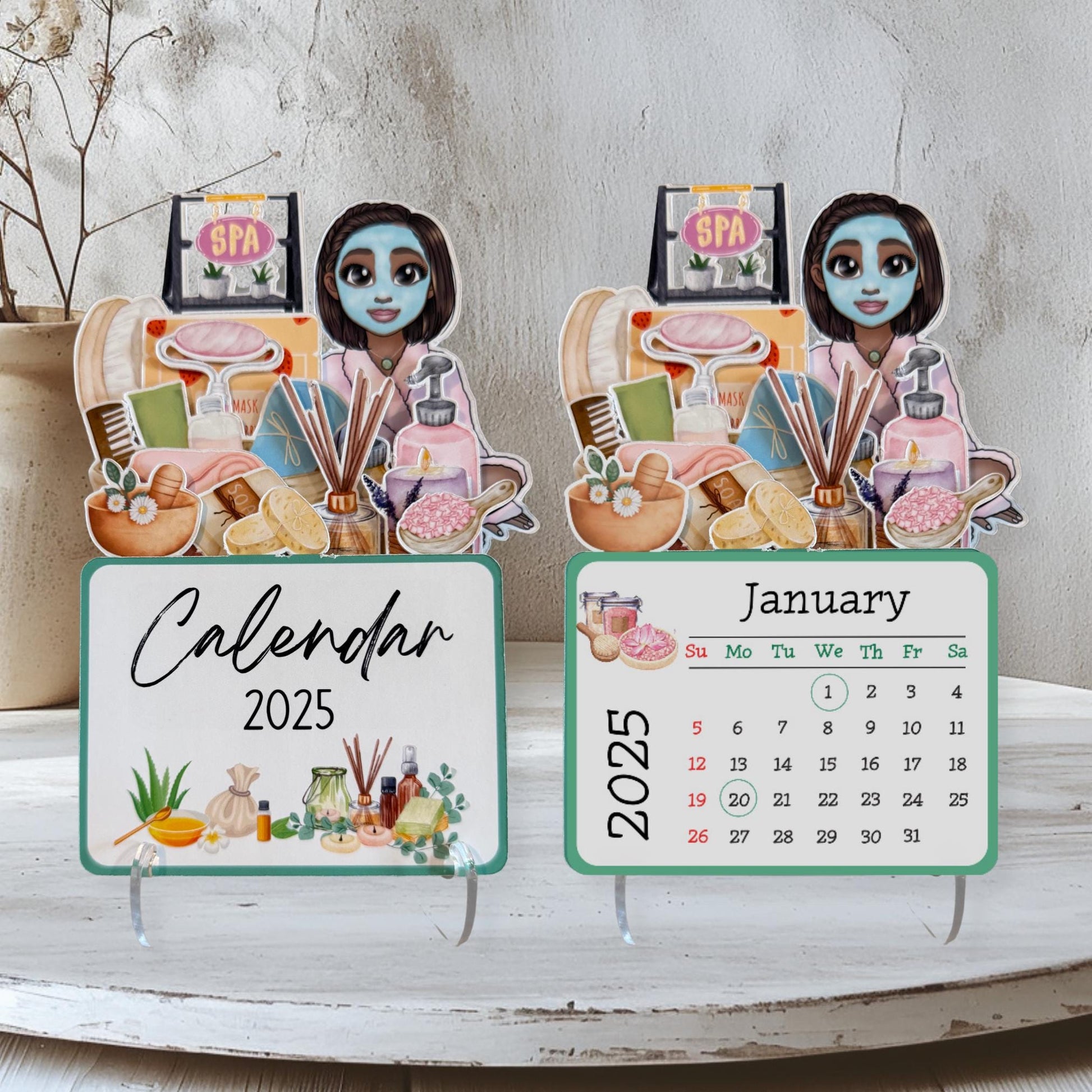 2025 Mini Spa Desk Calendar, Self Care Calendar, African American, Style Bbob
