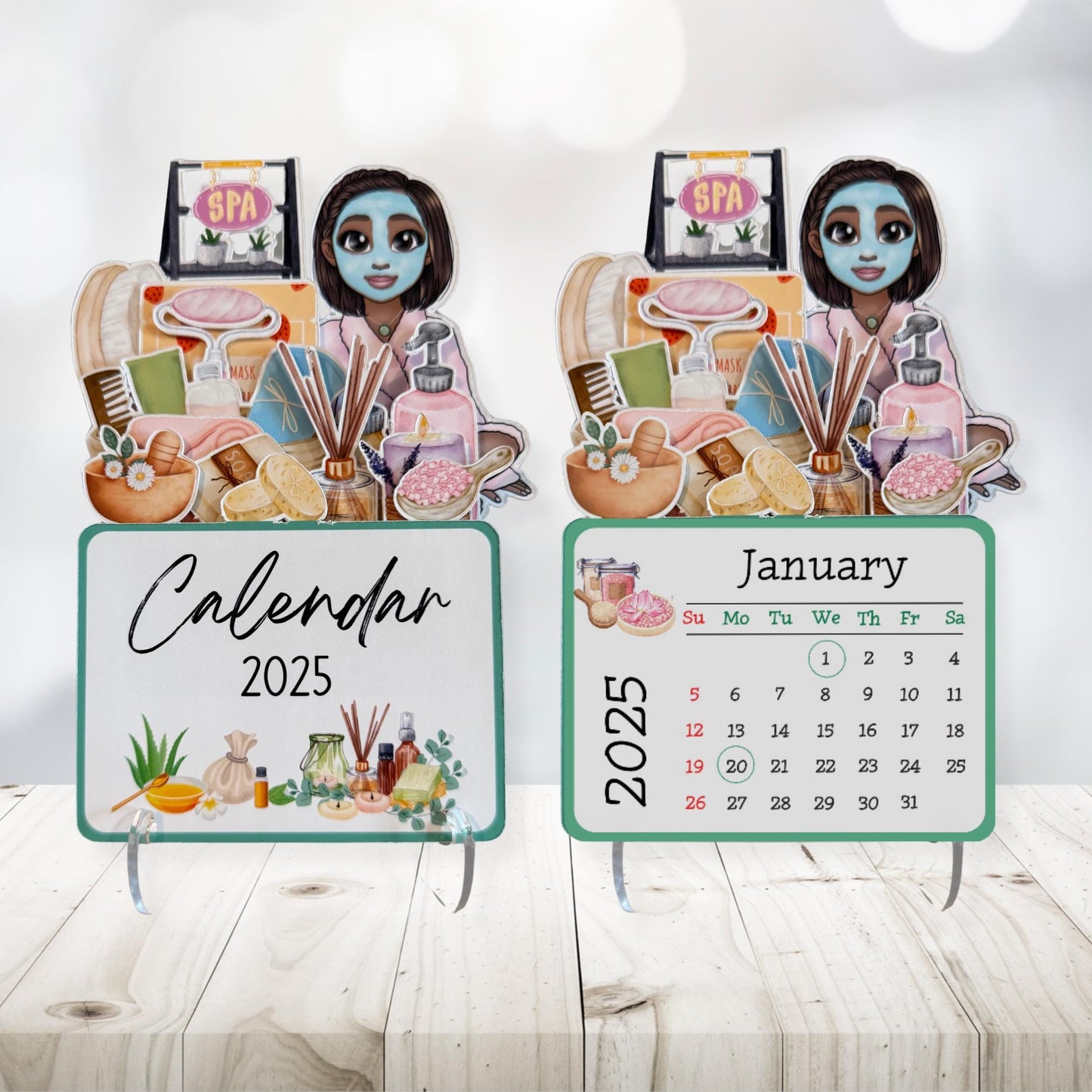2025 mini spa desk calendar, self care calendar, african american, style bbob