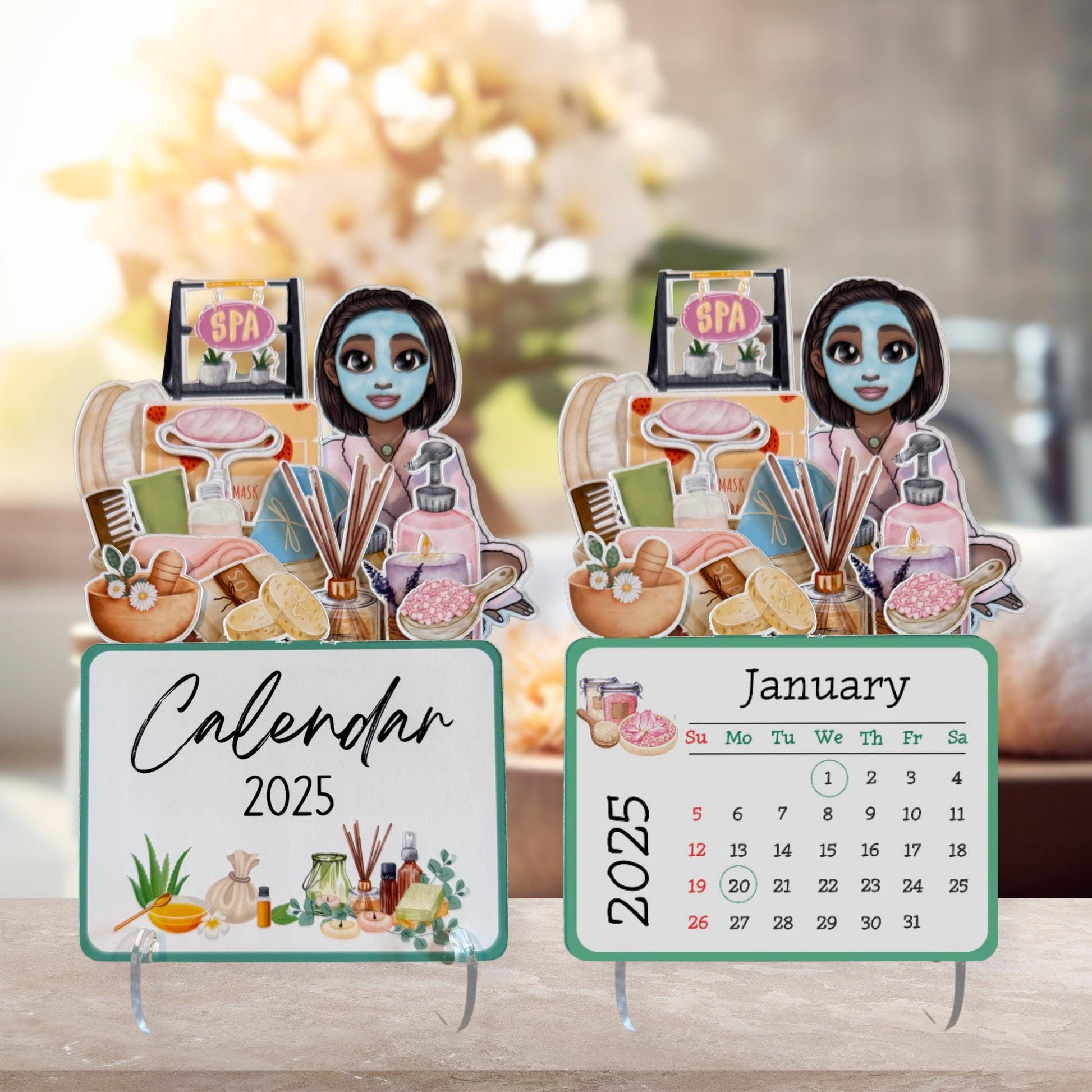 2025 Mini Spa Desk Calendar, Self Care Calendar, African American, Style Bbob
