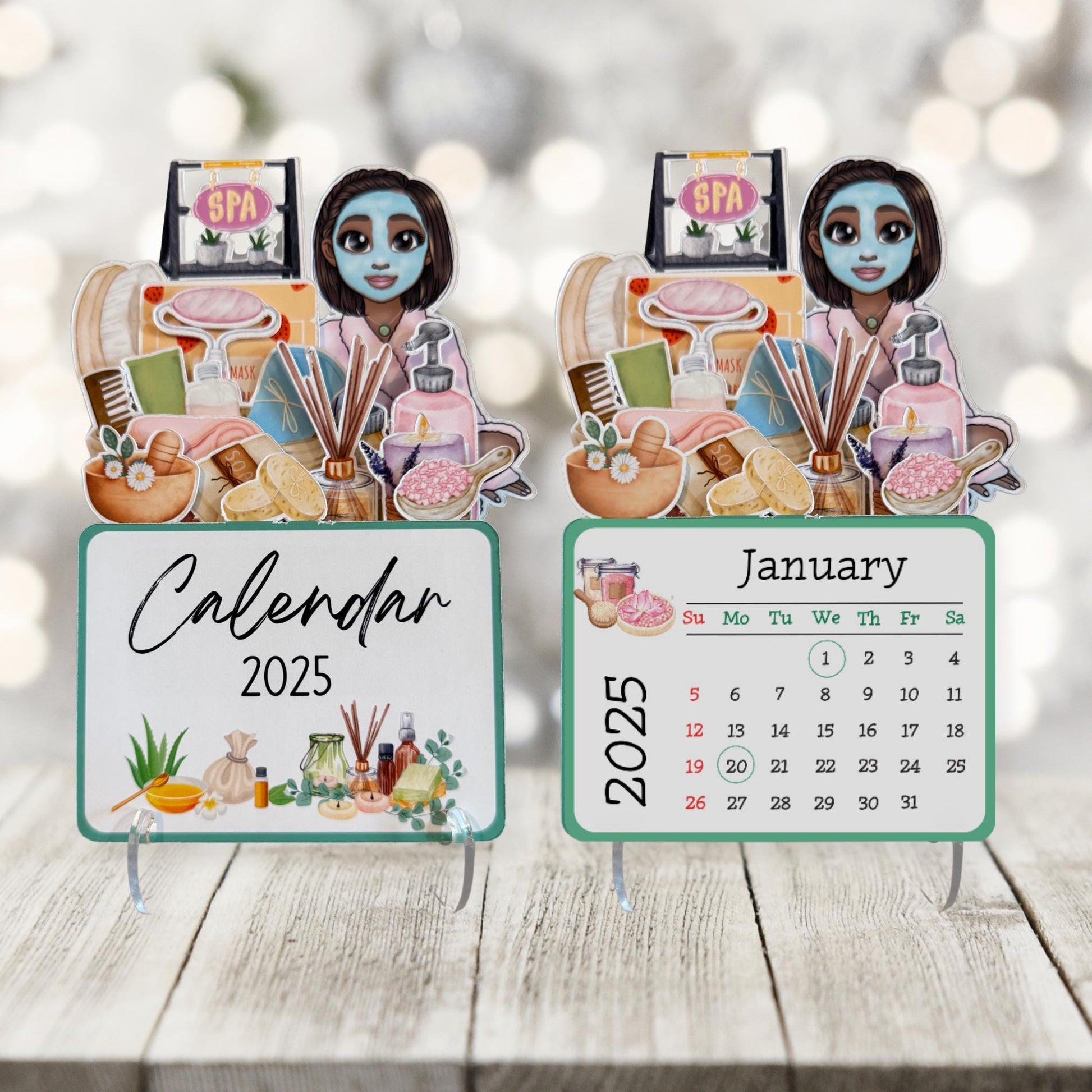 2025 Mini Spa Desk Calendar, Self Care Calendar, African American, Style Bbob