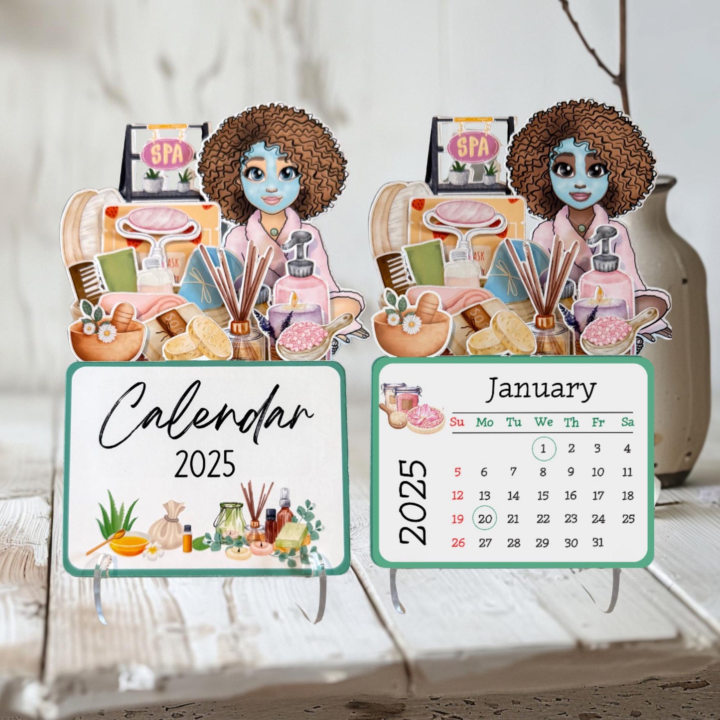 2025 spa desk calendar: self-care afro girl