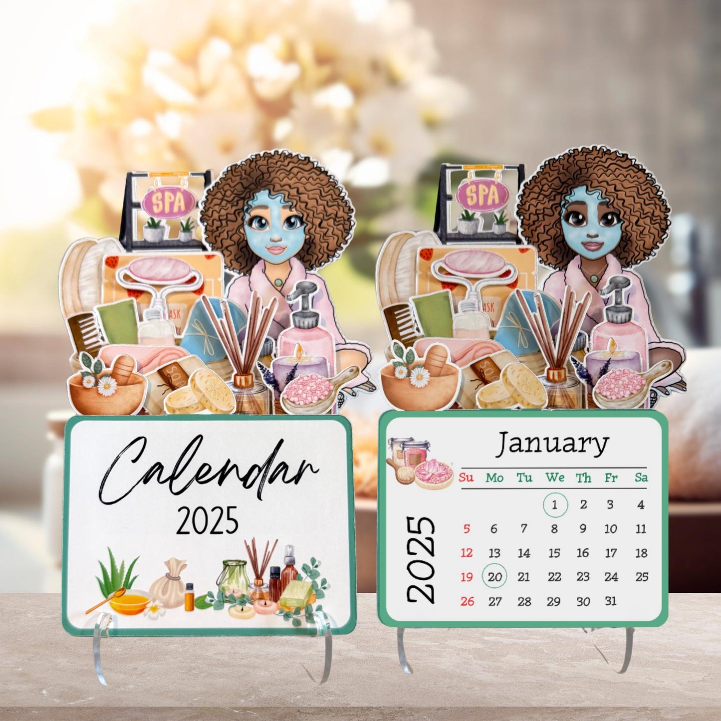 2025 spa desk calendar: self-care afro girl