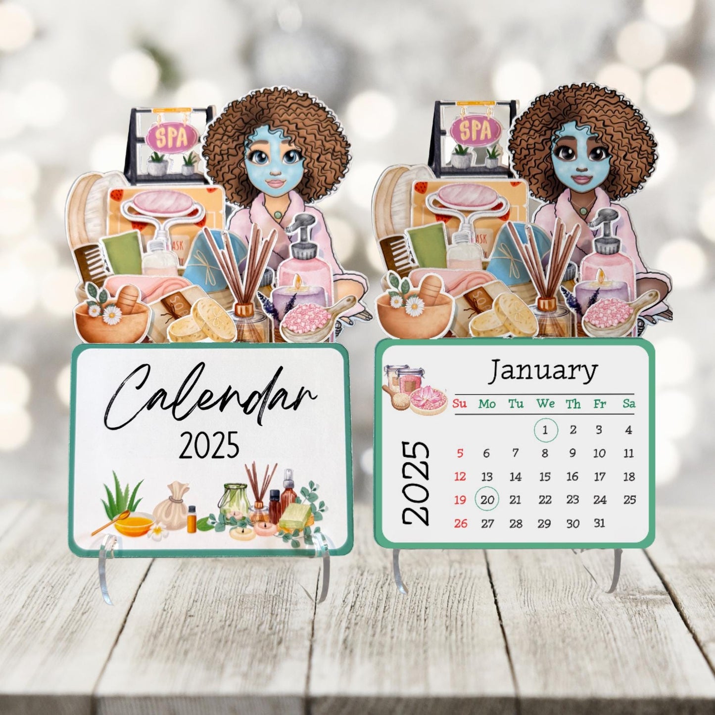 2025 spa desk calendar: self-care afro girl