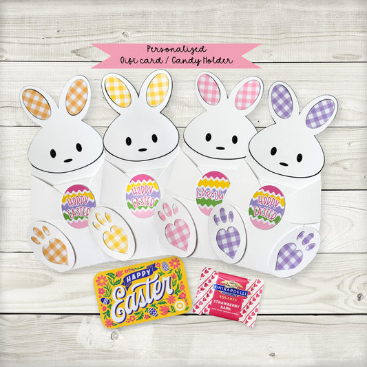 Personalized Gingham Bunny Easter Gift Card Holder