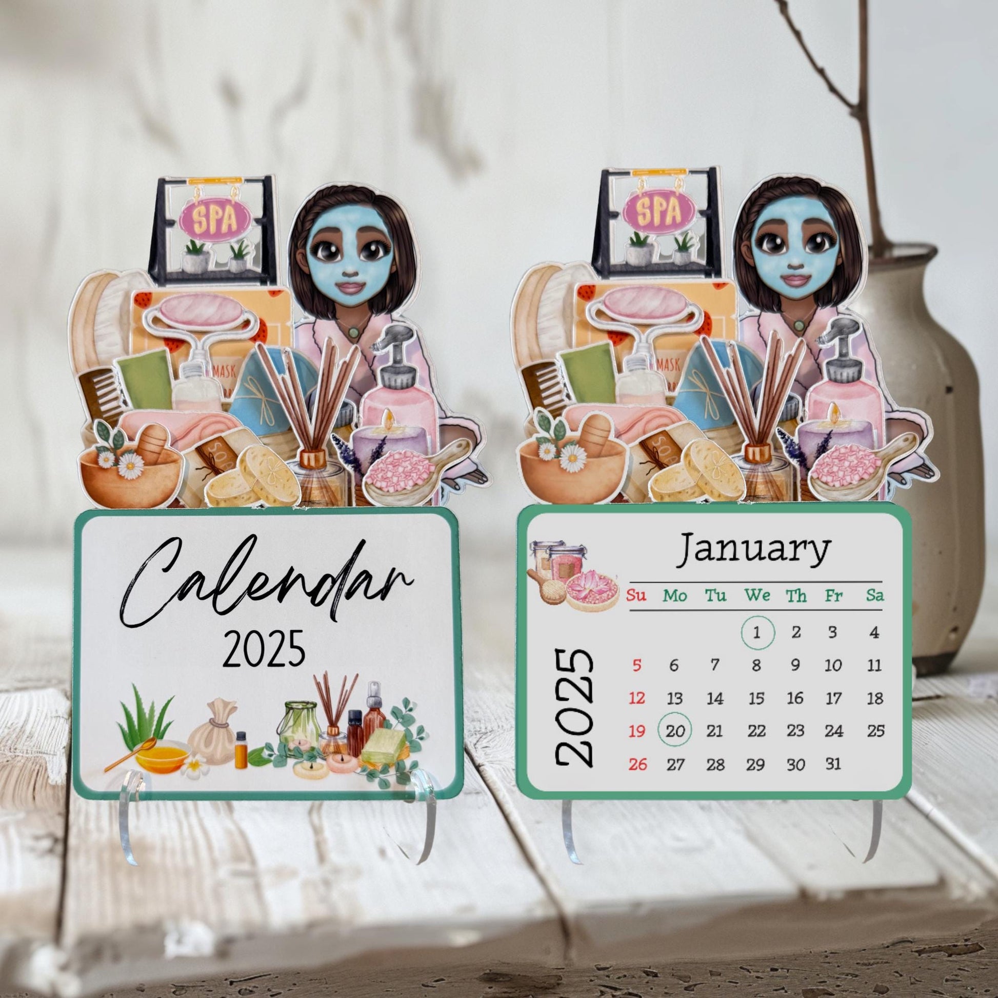 2025 Mini Spa Desk Calendar, Self Care Calendar, African American, Style Bbob