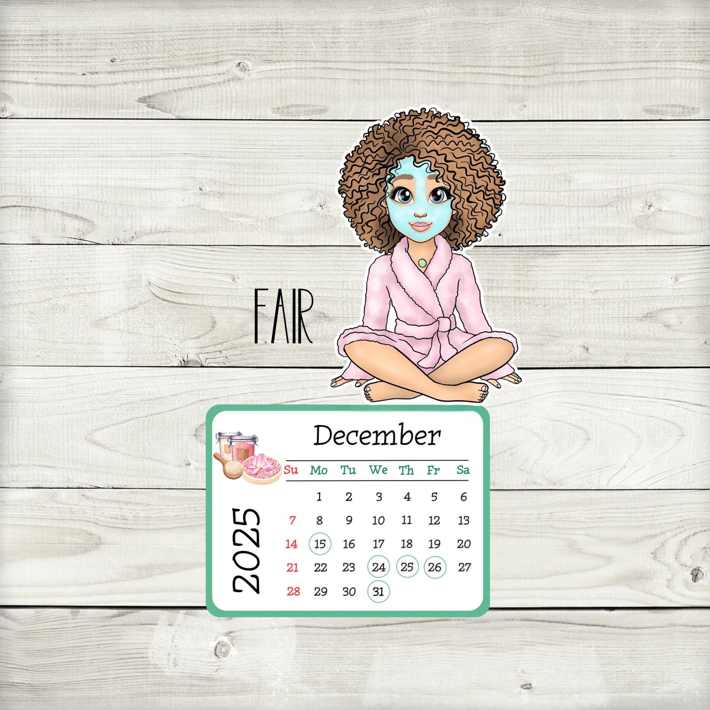 2025 spa desk calendar: self-care afro girl