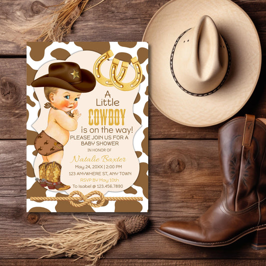Cowboy Baby Shower Invitation: Rustic Western Boot (Editable Corjl Template, 5x7 Printable