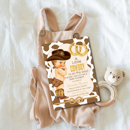 Cowboy Baby Shower Invitation: Rustic Western Boot (Editable Corjl Template, 5x7 Printable