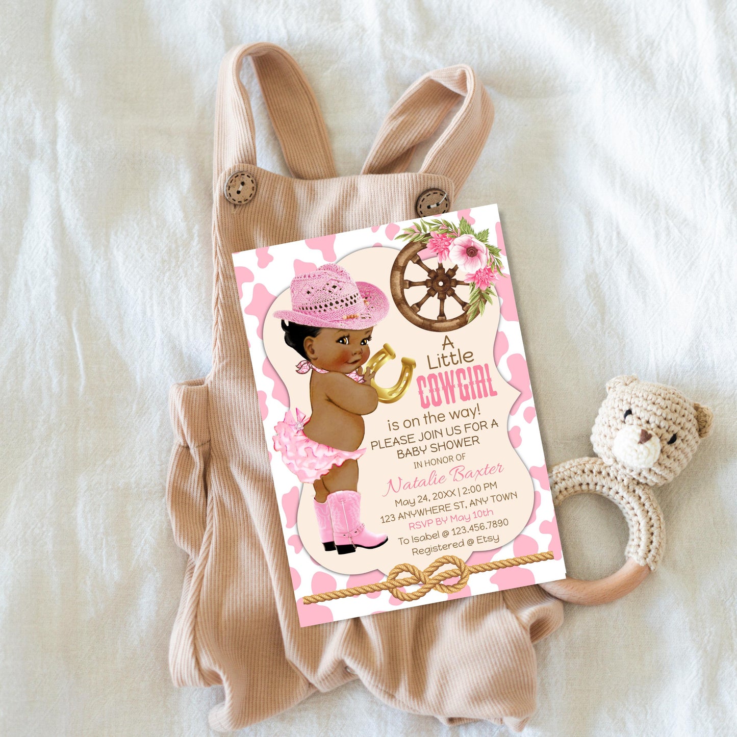 rustic cowgirl baby shower invitations: printable western theme (digital download)