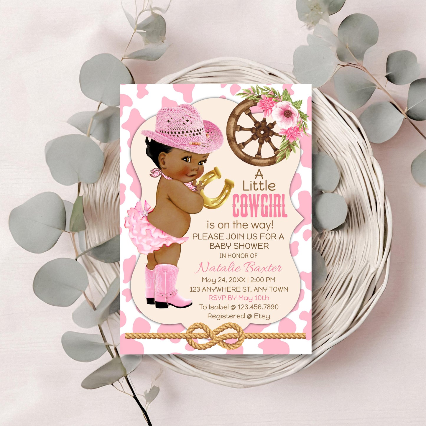 rustic cowgirl baby shower invitations: printable western theme (digital download)