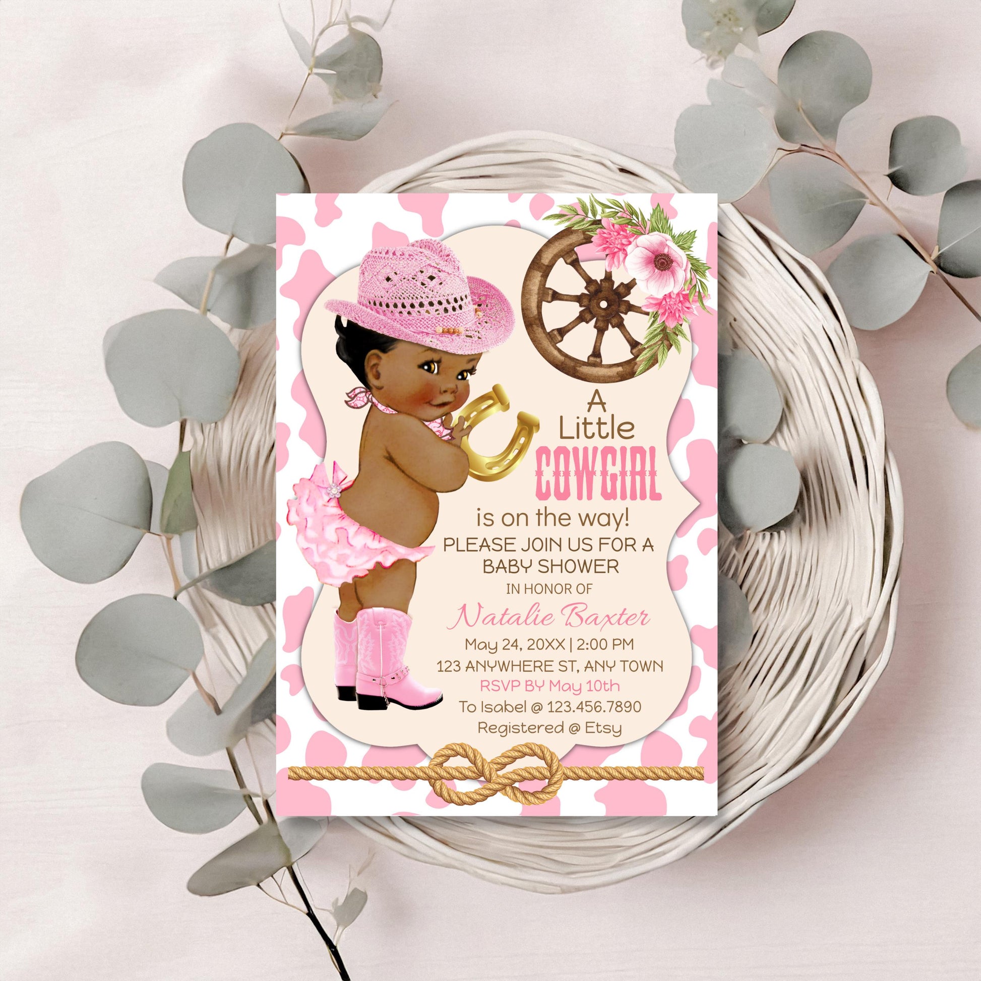 Rustic Cowgirl Baby Shower Invitations: Printable Western Theme (Digital Download)