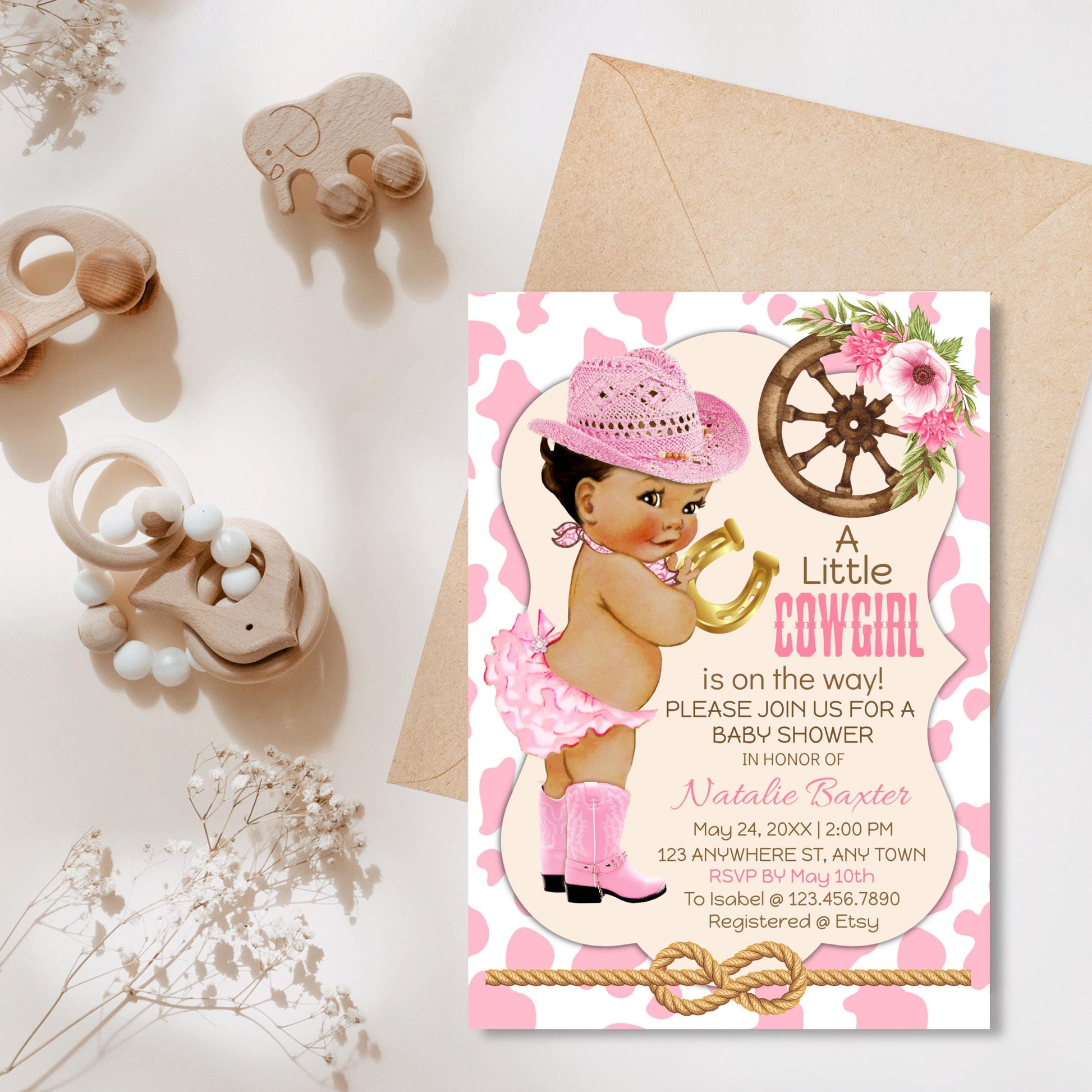 Cowgirl Baby Shower Invitation: Pink Western Theme (Printable & Editable)
