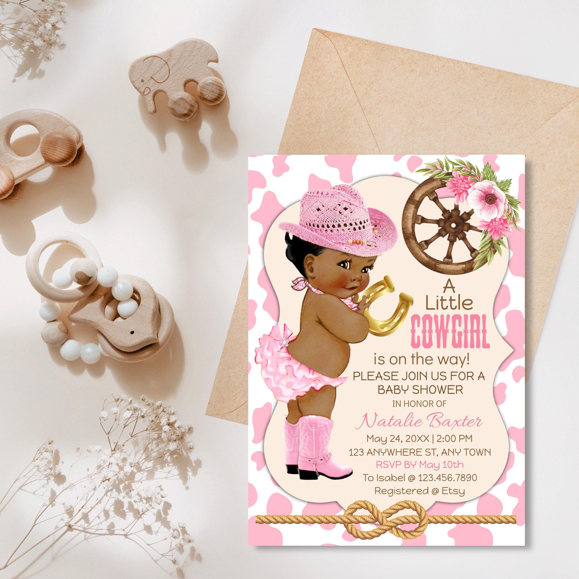 Rustic Cowgirl Baby Shower Invitations: Printable Western Theme (Digital Download)