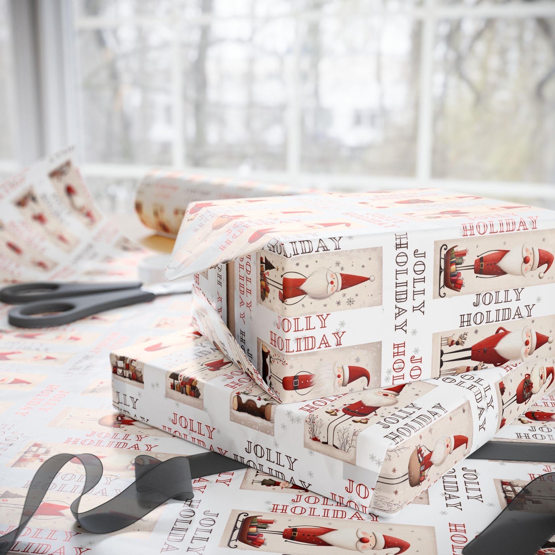 Jolly Holiday Santa Gift Wrap Sheets, Vintage Santa Claus Wrapping Paper, Christmas Gift Wrap, Bundle Option Available, Whimsical Christmas