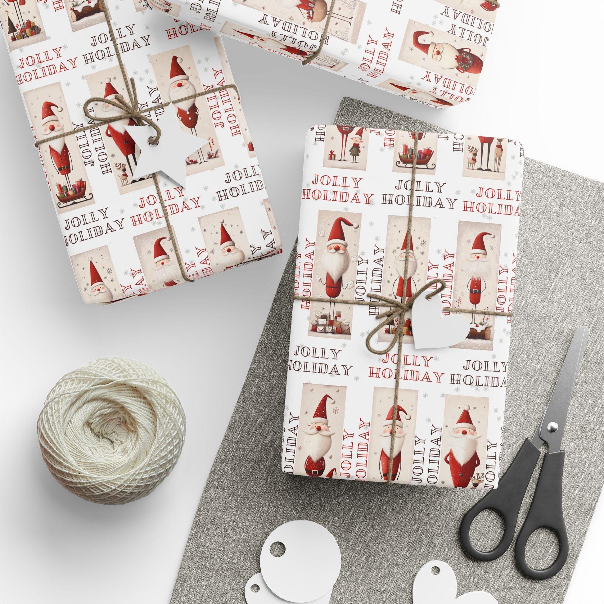 Jolly Holiday Santa Gift Wrap Sheets, Vintage Santa Claus Wrapping Paper, Christmas Gift Wrap, Bundle Option Available, Whimsical Christmas