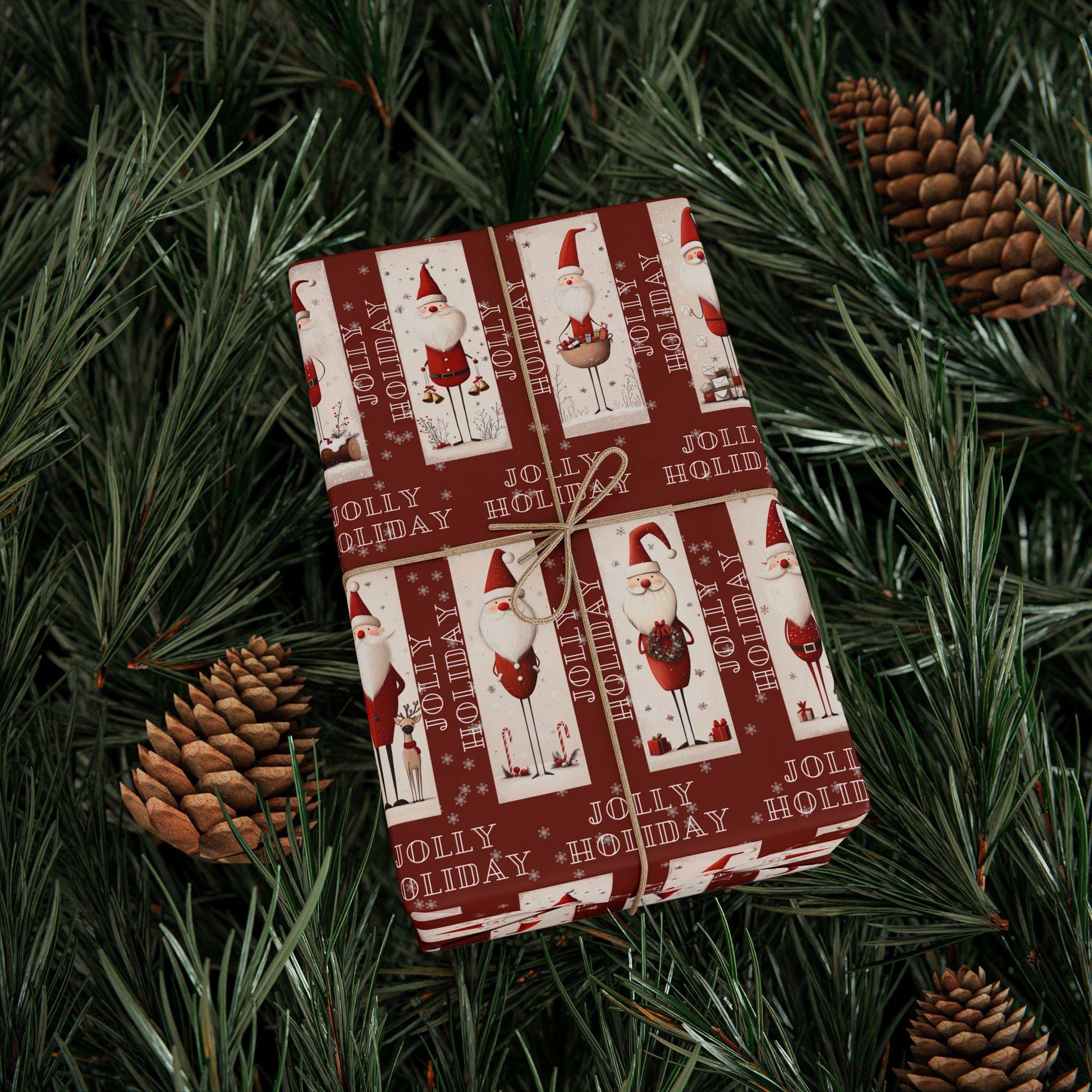 Holly Holiday Vintage Santa Gift Wrapping Paper, Christmas Wrapping Papers, Cute Gift Wrap, Seasonal Paper, Birthday Wrapping, Festive Wrap