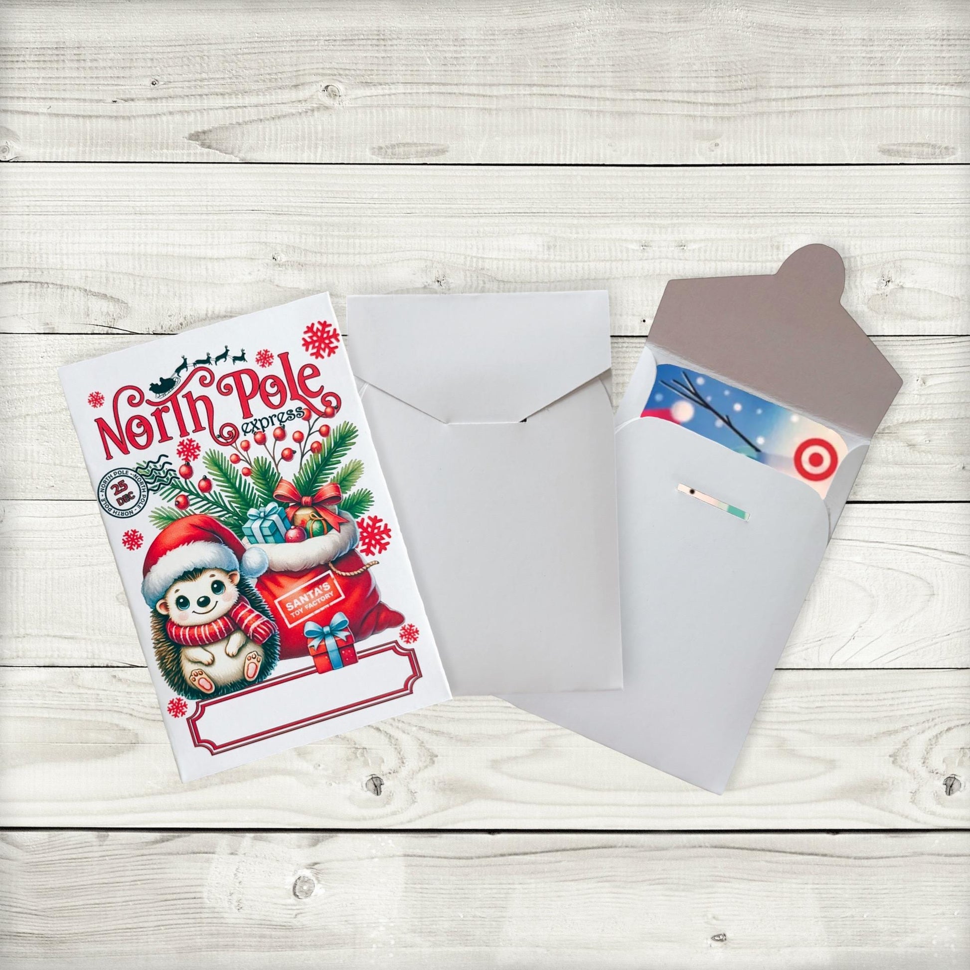 Personalized Hedgehog Gift Card Holder: North Pole Express Christmas Envelope • Christmas Money Holder • Holiday Card Sleeve • Bulk Favors