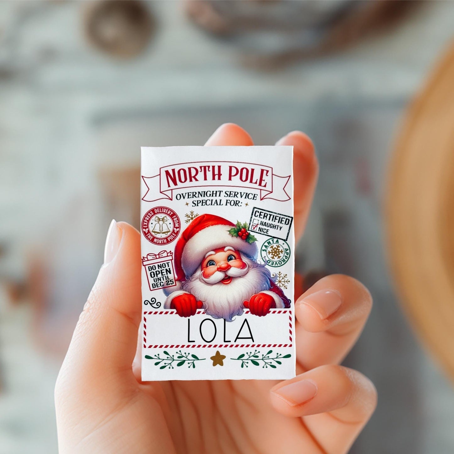 personalized santa gift card holder: north pole christmas money sleeve