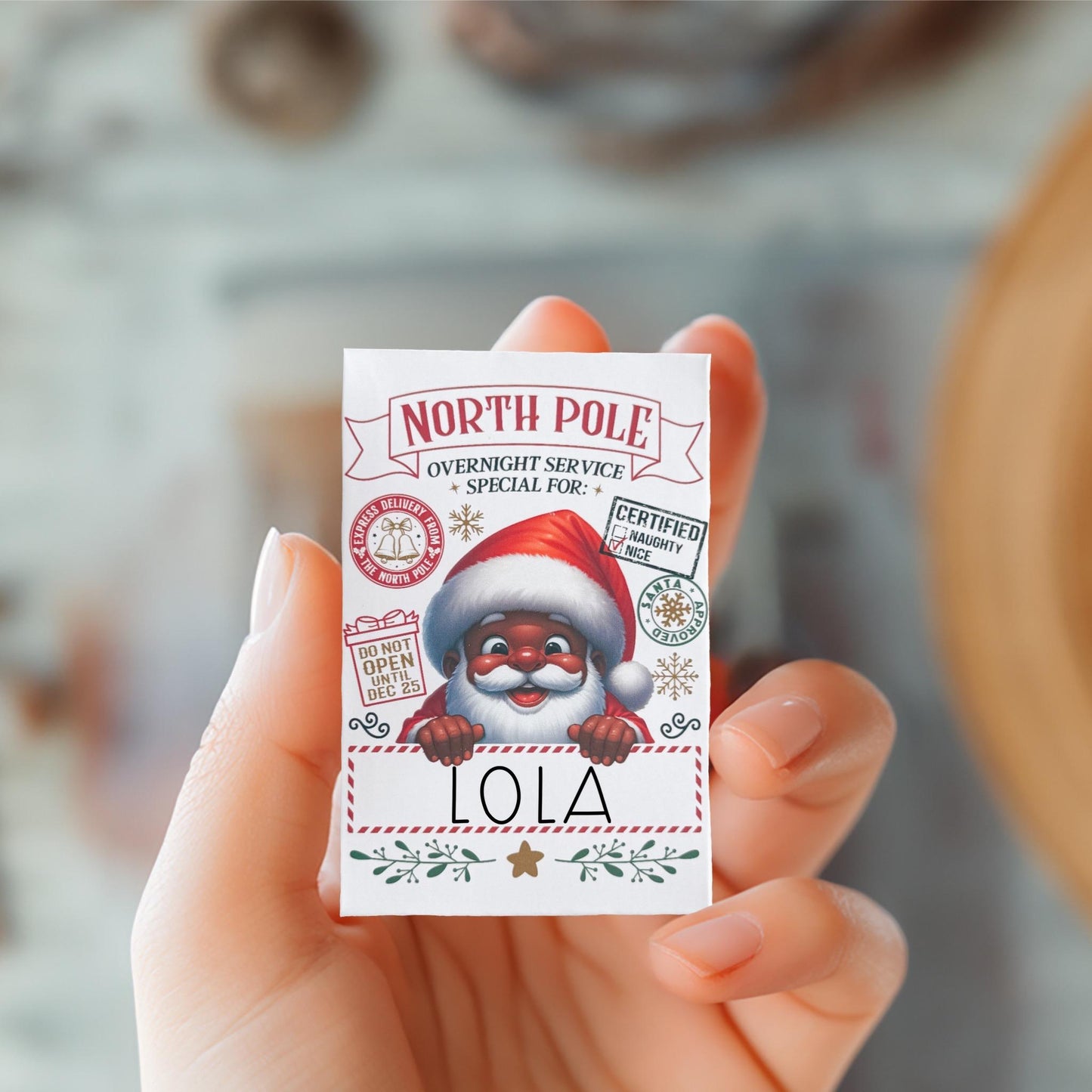 personalized black santa gift card holder: north pole christmas cash envelope