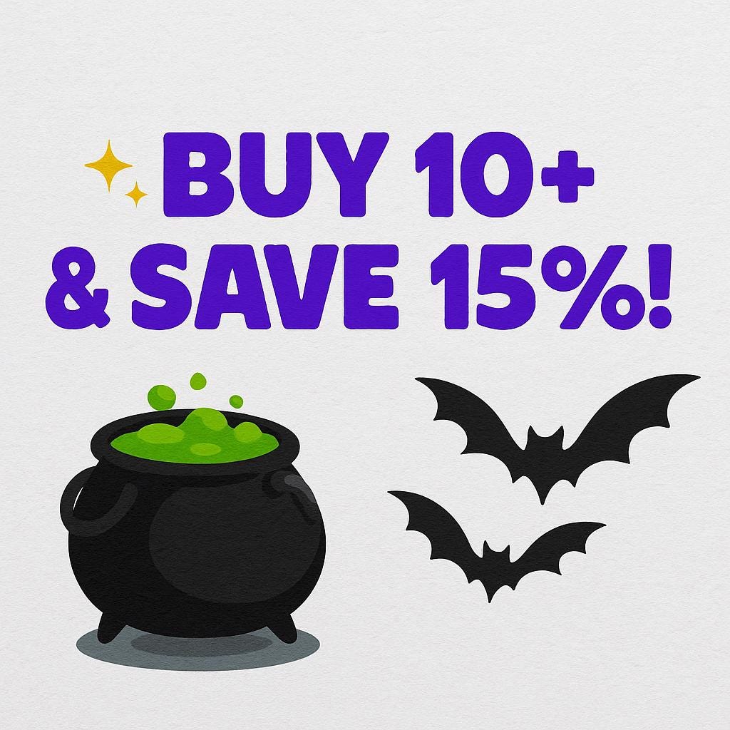 halloween chocolate bar wrappers: witch, cat, cauldron design