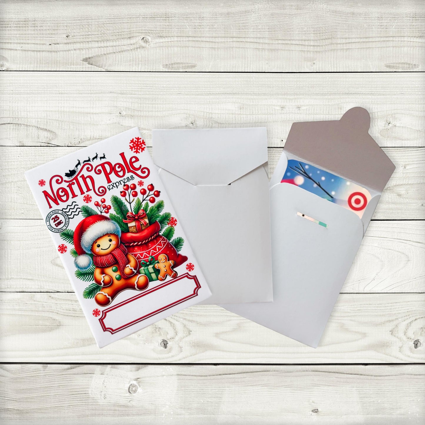 personalized gingerbread gift card holder: north pole express christmas envelope, bulk favor