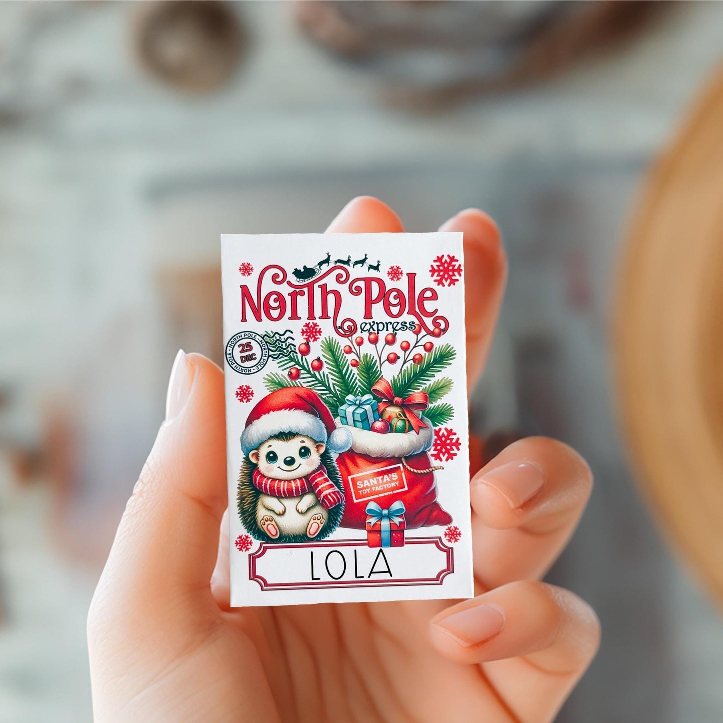 personalized hedgehog gift card holder: north pole express christmas envelope • christmas money holder • holiday card sleeve • bulk favors