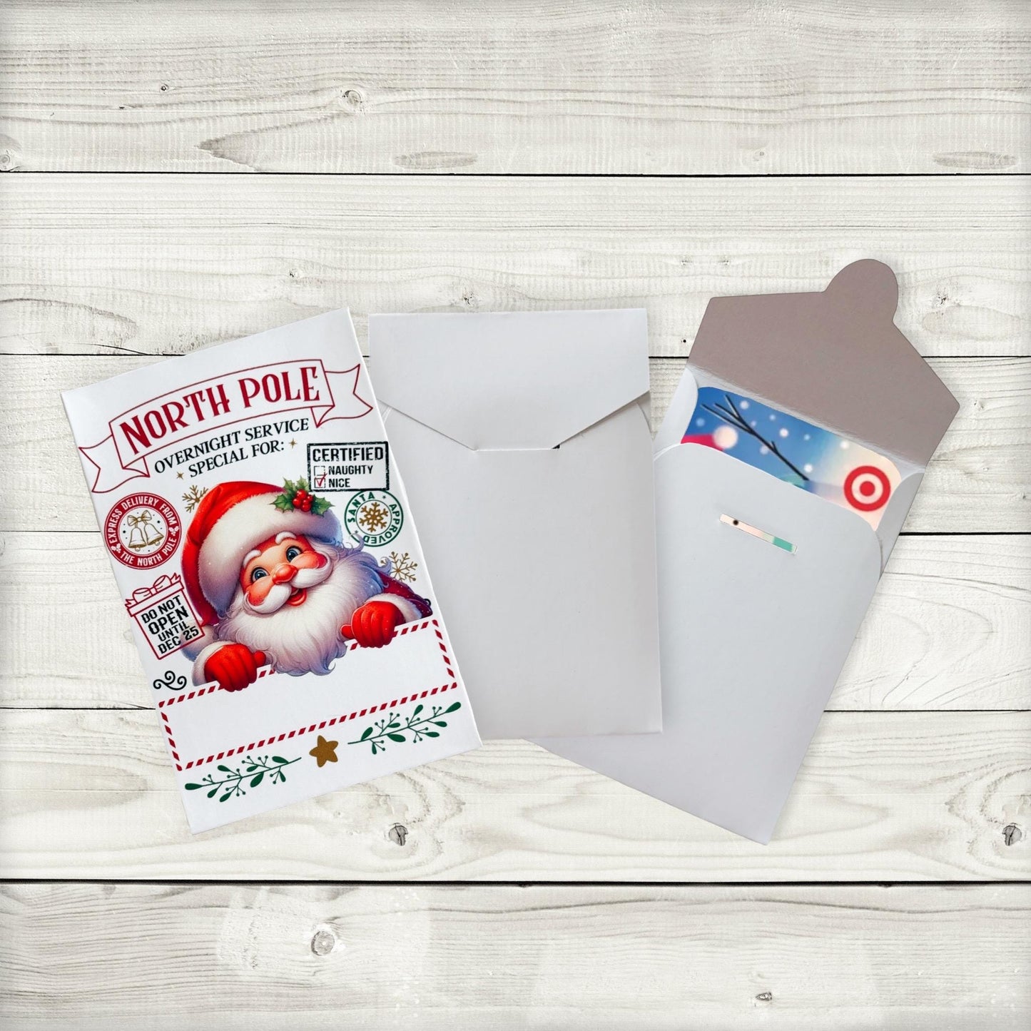 personalized santa gift card holder: north pole christmas money sleeve