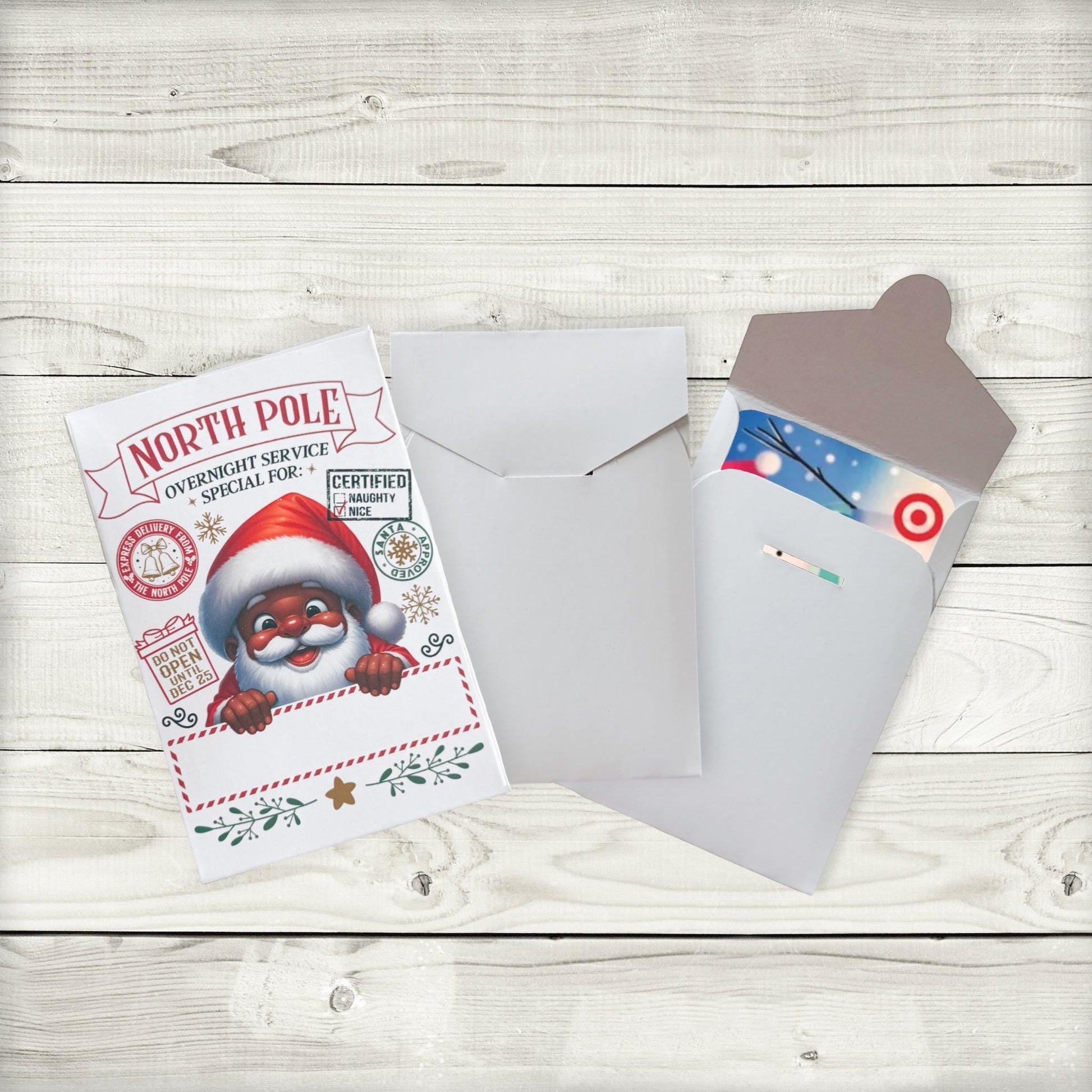 Personalized Black Santa Gift Card Holder: North Pole Christmas Cash Envelope